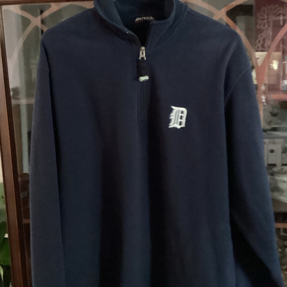Antigua Navy Quarter-Zip Sweater with White 'D' Logo Detroit